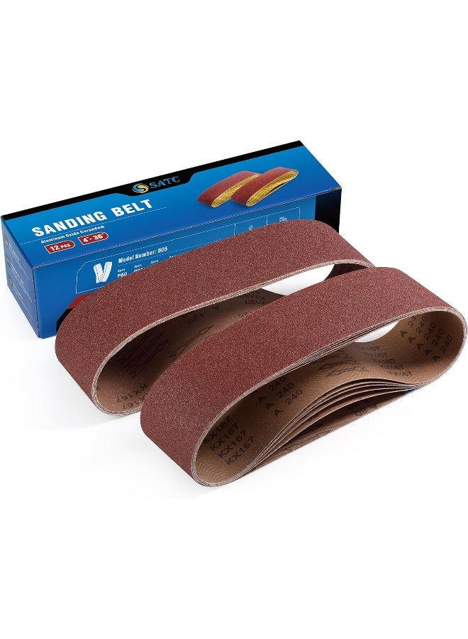 S SATC 12PCS Sanding Belts 4×36-Inch Sanding Belt Belt Sander Belt Sander Paper (2 Each of 60, 80, 120,150,240,400 Grits) Aluminum Oxide - Image 1